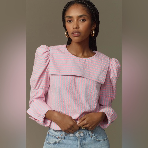 NWT! Maeve Puff-Sleeve Seersucker Blouse - Picture 2 of 8